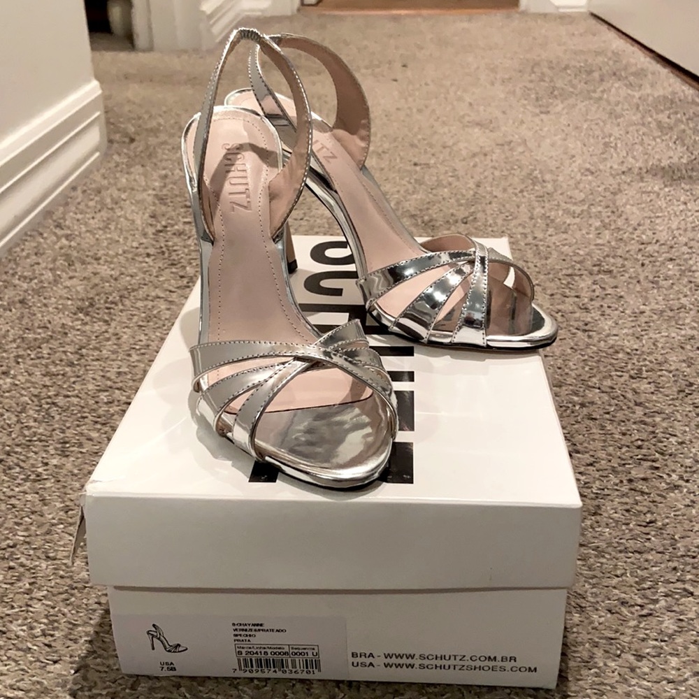 Schutz Silver BHLDN Chayanne Heel Size 7.5